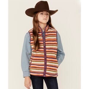 HOOEY Girls' Serape Striped Print Reversible Zip Up Western Fleece Vest, Medium